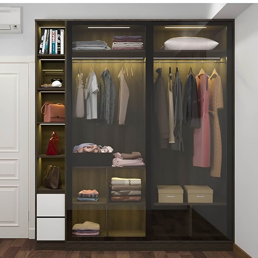 Mẫu tủ quần áo 2 cánh kính hiện đại, sang trọng